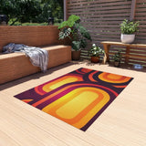 RETRO 70s Midcentury OUTDOOR RUG Orange Yellow Burgundy Non Slip 4 Sizes - retro rug