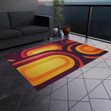 RETRO 70s Midcentury OUTDOOR RUG Orange Yellow Burgundy Non Slip 4 Sizes - retro rug