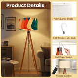 Retro 70s Midcentury Style Floor Lamp: Wooden Tripod Linen Shade Remote - retro floor lamps