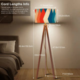 Retro 70s Midcentury Style Floor Lamp: Wooden Tripod Linen Shade Remote - retro floor lamps