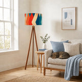 Retro 70s Midcentury Style Floor Lamp: Wooden Tripod Linen Shade Remote - retro floor lamps