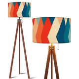 Retro 70s Midcentury Style Floor Lamp: Wooden Tripod Linen Shade Remote - US Plug - retro floor lamps