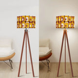 Retro 70s Midcentury Style Tripod Floor Lamp: Orange Brown Linen Shade Remote - retro floor lamps