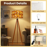 Retro 70s Midcentury Style Tripod Floor Lamp: Orange Brown Linen Shade Remote - retro floor lamps