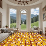 Retro 70s Orange Midcentury Rug 12x9 ft – Soft Non-Slip Living Room Carpet - retro rug