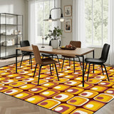 Retro 70s Orange Midcentury Rug 12x9 ft – Soft Non-Slip Living Room Carpet - retro rug