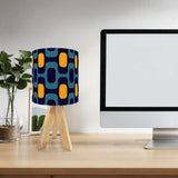 Retro 70s Pattern Table Lamp – Wood Tripod Base Linen Shade - retro table lamps