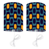 Retro 70s Pattern Table Lamp – Wood Tripod Base Linen Shade - retro table lamps