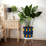 Retro 70s Pattern Table Lamp – Wood Tripod Base Linen Shade - retro table lamps
