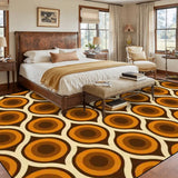 Retro 70s Peacock Area Rug: Orange Brown Non-Slip Plush 12x9 ft / 365x274 cm - retro rug