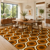 Retro 70s Peacock Area Rug: Orange Brown Non-Slip Plush 12x9 ft / 365x274 cm - retro rug