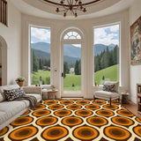 Retro 70s Peacock Area Rug: Orange Brown Non-Slip Plush 12x9 ft / 365x274 cm - retro rug