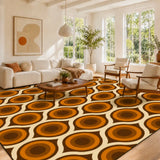 Retro 70s Peacock Area Rug: Orange Brown Non-Slip Plush 12x9 ft / 365x274 cm - retro rug