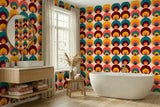Retro 70s Peacock Eye Removable Stick and Peel Midcentury Wallpaper - 144’’x100’’ - retro wallpaper