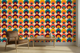 Retro 70s Peacock Eye Removable Stick and Peel Midcentury Wallpaper - 144’’x100’’ - retro wallpaper