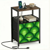 Retro 70s Peacock Eyes Bedside Table with Power Strip & 2 Drawers - retro bedside table
