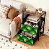 Retro 70s Peacock Eyes Bedside Table with Power Strip & 2 Drawers - retro bedside table