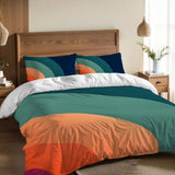 Retro 70s Rainbow Midcentury Duvet Cover Set: Blue Green Orange Bedding - Bedding - retro