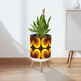Retro 70s Scandi Style Plant Pot with Wooden Legs: Yellow Orange Brown - retro plant pot