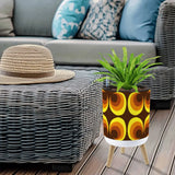 Retro 70s Scandi Style Plant Pot with Wooden Legs: Yellow Orange Brown - retro plant pot