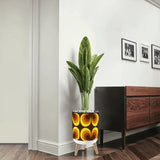 Retro 70s Scandi Style Plant Pot with Wooden Legs: Yellow Orange Brown - retro plant pot