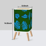 Retro 70s Square Small Trash Can with Lid Dark Green with Blue Leaves - One Size - retro tash cans