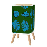 Retro 70s Square Small Trash Can with Lid Dark Green with Blue Leaves - One Size - retro tash cans
