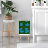 Retro 70s Square Small Trash Can with Lid Dark Green with Blue Leaves - One Size - retro tash cans