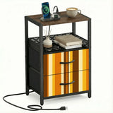 Retro 70s Striped Bedside Cabinet with Integrated Power Access - retro bedside table