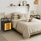 Retro 70s Striped Bedside Cabinet with Integrated Power Access - retro bedside table