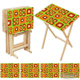 Retro 70s Style Folding TV Trays Set of 4 + Storage Rack Wooden Tables - 4 Pack - retro tv tray