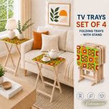 Retro 70s Style Folding TV Trays Set of 4 + Storage Rack Wooden Tables - 4 Pack - retro tv tray
