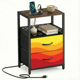 Retro 70s Sunset Midcentury Bedside Table with Power Strip & Drawers - retro bedside table