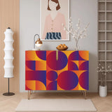 Retro 70s Wooden Storage Cabinet – Geometric Vibrant Colors - One Size - retro cabinet