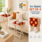 Retro 70s Wooden TV Tray Set with Stand – Folding Snack Tables Set of 4 - 4 Pack - retro tv tray