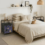 Retro Atomic Side Table with Power Outlets - Nightstand with Two Drawers - retro bedside table