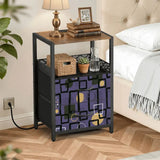 Retro Atomic Side Table with Power Outlets - Nightstand with Two Drawers - retro bedside table