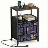 Retro Atomic Side Table with Power Outlets - Nightstand with Two Drawers - retro bedside table