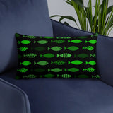 RETRO BLACK GREEN Pillow Abstract 1960s Vintage Neon Fishes Cushion Gift - retro pillow