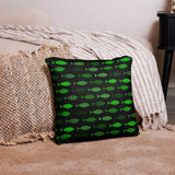 RETRO BLACK GREEN Pillow Abstract 1960s Vintage Neon Fishes Cushion Gift - retro pillow