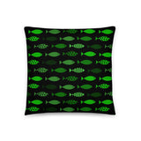 RETRO BLACK GREEN Pillow Abstract 1960s Vintage Neon Fishes Cushion Gift - retro pillow