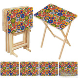 Retro Floral Millefiori TV Tray Tables Set with Rack – Foldable Wooden Snack Tables - 4 Pack - retro tv tray