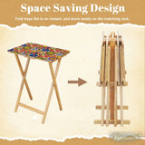 Retro Floral Millefiori TV Tray Tables Set with Rack – Foldable Wooden Snack Tables - 4 Pack - retro tv tray