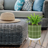 Retro Flower Pot - 70s Scandi Style Plant Pot with Wooden Legs Green Plaid - Home Accessories
