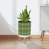 Retro Flower Pot - 70s Scandi Style Plant Pot with Wooden Legs Green Plaid - Home Accessories