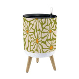 Retro Flower Pot - 70s Style Plant Pot with Wooden Legs Daisy Pattern - One Size - Home Accessories