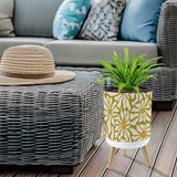 Retro Flower Pot - 70s Style Plant Pot with Wooden Legs Daisy Pattern - One Size - Home Accessories