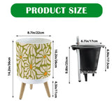 Retro Flower Pot - 70s Style Plant Pot with Wooden Legs Daisy Pattern - One Size - Home Accessories
