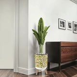 Retro Flower Pot - 70s Style Plant Pot with Wooden Legs Daisy Pattern - One Size - Home Accessories