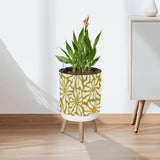 Retro Flower Pot - 70s Style Plant Pot with Wooden Legs Daisy Pattern - One Size - Home Accessories
